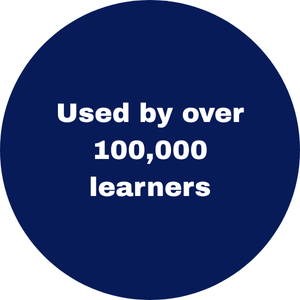 Navy blue circle with 'Used by over 100,00 learners'